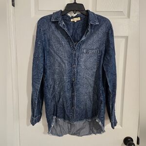 Side Stitch Button Down Shirt Women's Size Small Blue Western Denim